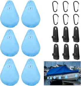 10 Packs Boat Cover Bag Mooring Kit, Weights Marine Grade Water Bags for Boat Mooring Covers to Hold Boat Cover Kit with Carabiners and Tarp Clip Accessories (10)