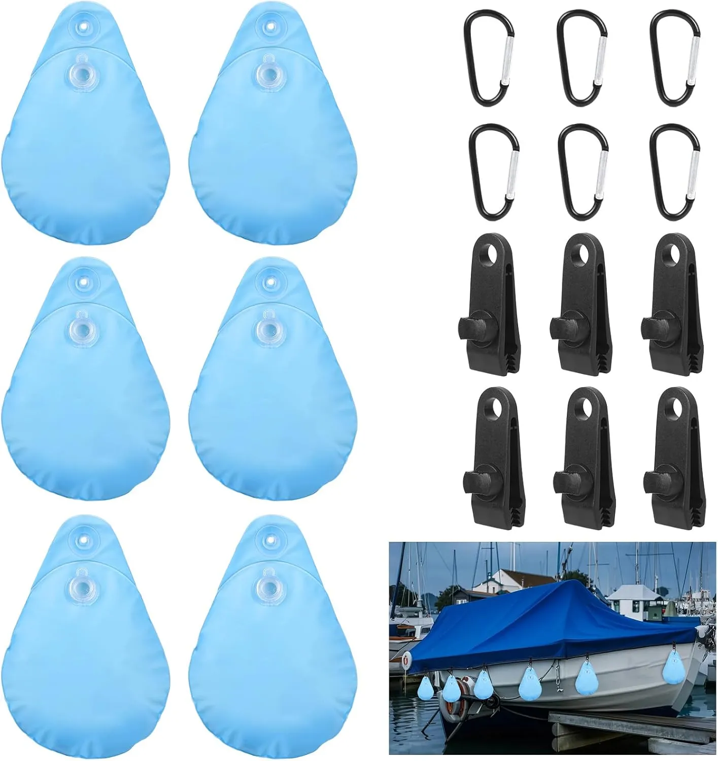 10 Packs Boat Cover Bag Mooring Kit, Weights Marine Grade Water Bags for Boat Mooring Covers to Hold Boat Cover Kit with Carabiners and Tarp Clip Accessories (10)
