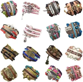 16pcs Handmade Braided Multi Layers Vintage Woven Rope Wrap Bangle Bracelets - Infinity Love Best Friend