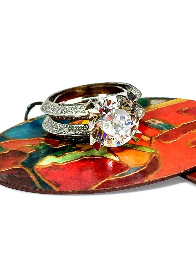 3 Carat Cubic Zirconia Ring With Matching band 14K White Gold