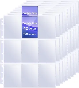 40 Pack 9 Pocket Page Protectors,720 Pockets Double Sided Card Holder Pages for a 3 Ring Binder, Card Protector Sheets Baseball Card Binder,Fit for MTG, TCG, Baseball Standard Cards