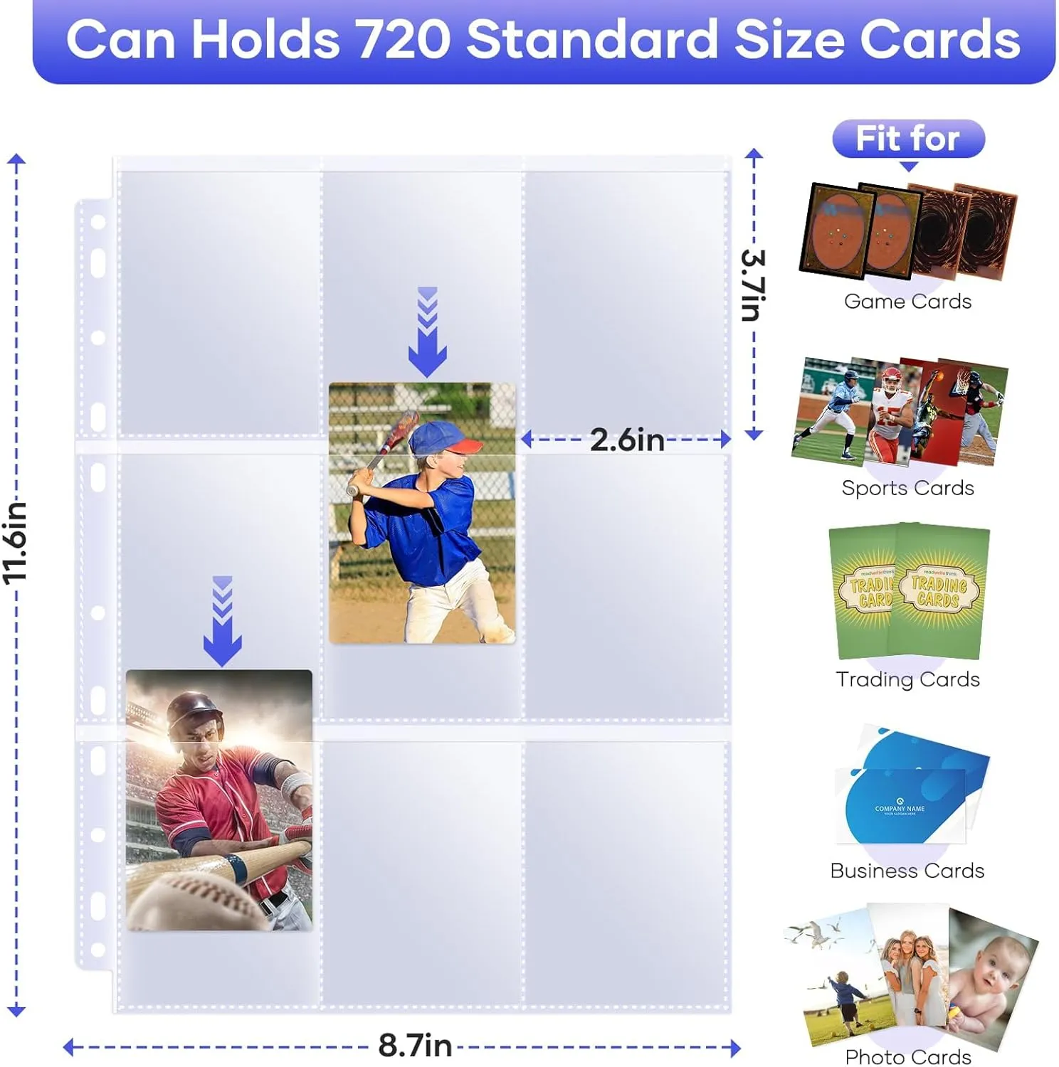 40 Pack 9 Pocket Page Protectors,720 Pockets Double Sided Card Holder Pages for a 3 Ring Binder, Card Protector Sheets Baseball Card Binder,Fit for MTG, TCG, Baseball Standard Cards