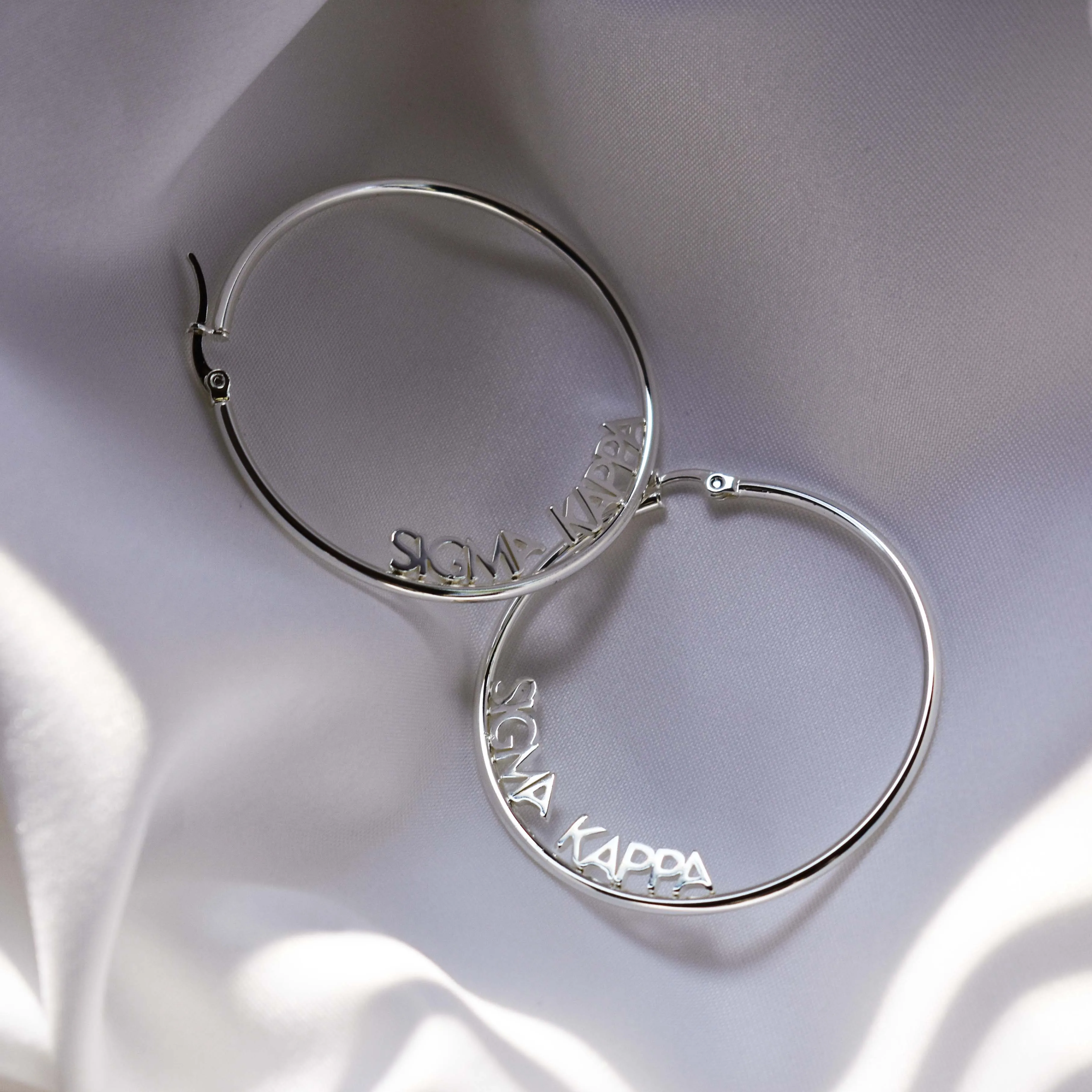 Alpha Omicron Pi Silver Hoop Earrings- Name Design