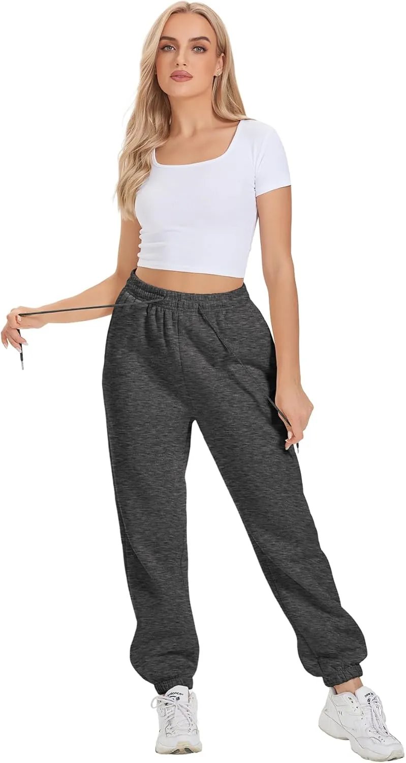 ATHMILE Sweatpants Women Fleece Pockets Winter Fall Fashion Baggy Lounge Pants Joggers