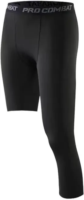 BaronHong Basketball Single Leg Tight Sports Pants 3/4 One Leg Compression Pants Athletic Base Layer Underwear
