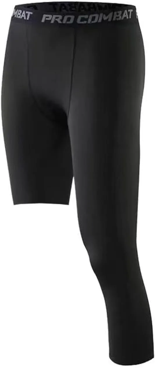BaronHong Basketball Single Leg Tight Sports Pants 3/4 One Leg Compression Pants Athletic Base Layer Underwear