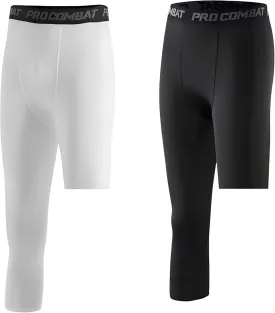 BaronHong Basketball Single Leg Tight Sports Pants 3/4 One Leg Compression Pants Athletic Base Layer Underwear