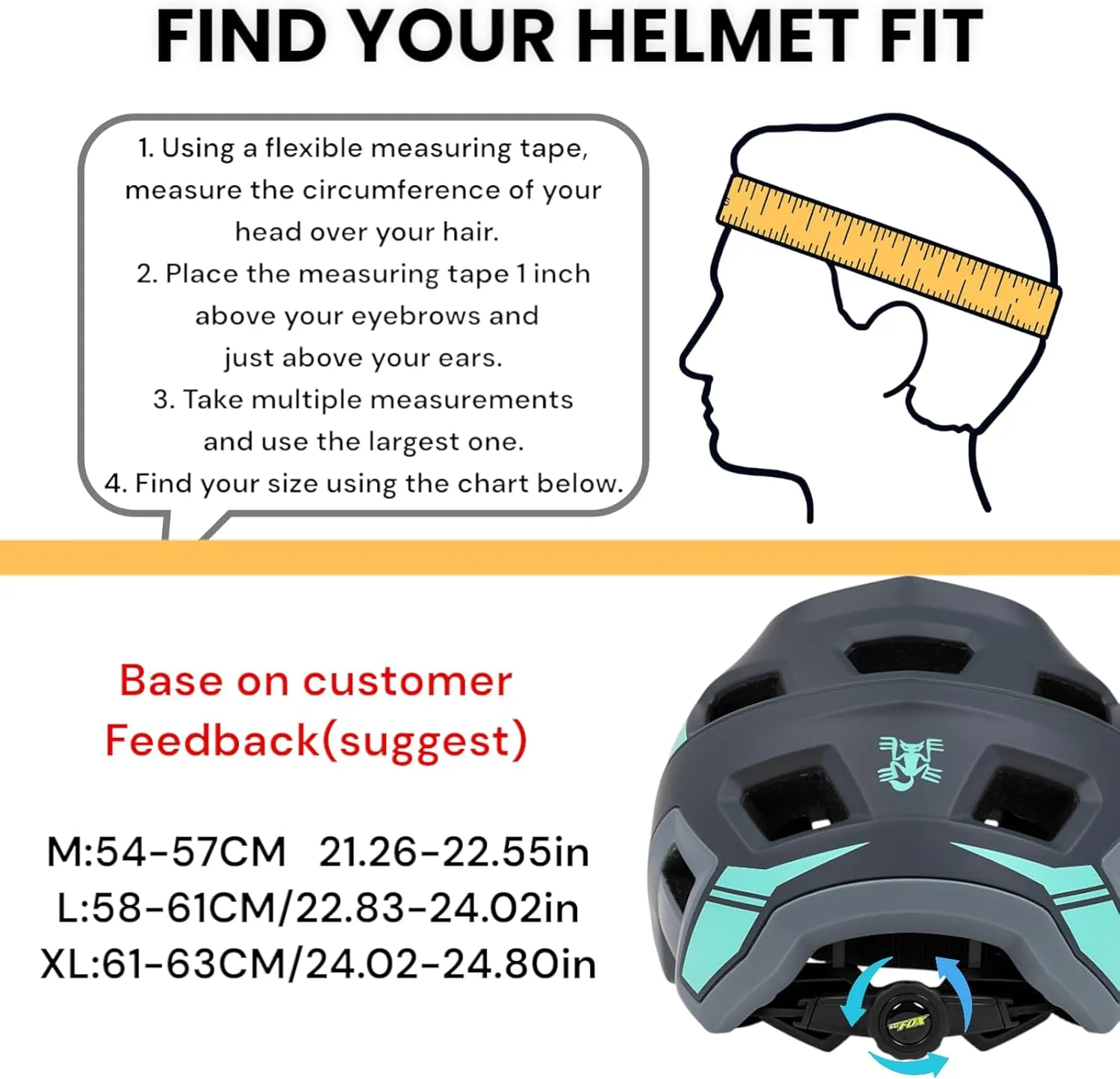 BATFOX Bike Helmet,Mountain Bike Helmet Helmets for Men Women Adults Youth