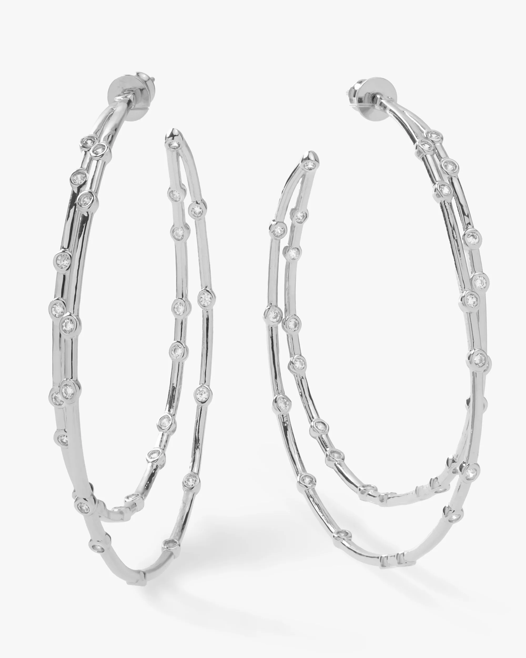 Big Ass Doubled Hoops 2.5" - Silver|White Diamondettes