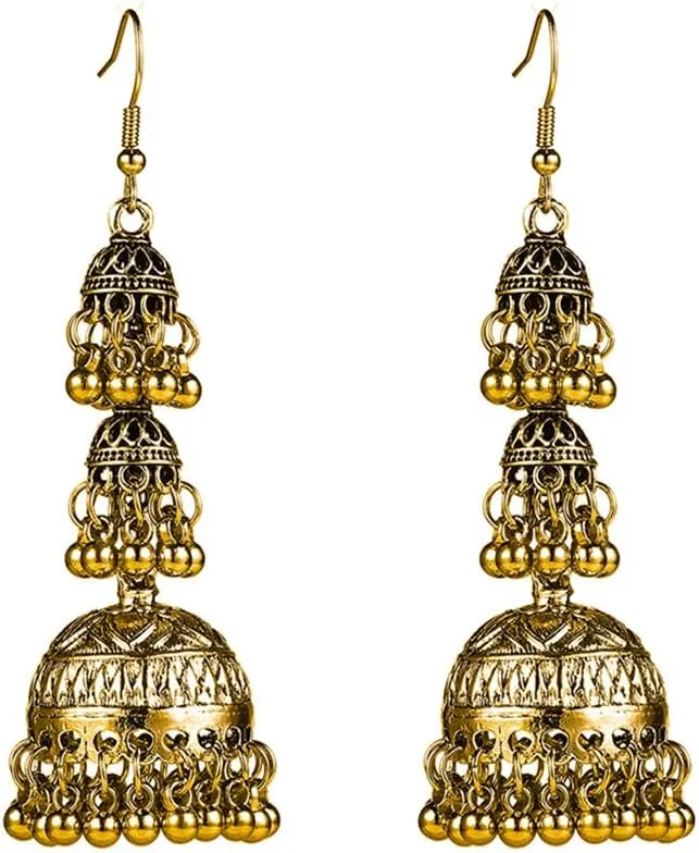 Boho Jhumka Jhumki Indian Dangle Earrings for Women Bohemian Layered Ethnic Gypsy Tassels Dangle Chandelier Earring Oxidized Antique Christmas Bollywood Jewelry Gift Festival Wear