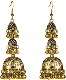 Boho Jhumka Jhumki Indian Dangle Earrings for Women Bohemian Layered Ethnic Gypsy Tassels Dangle Chandelier Earring Oxidized Antique Christmas Bollywood Jewelry Gift Festival Wear