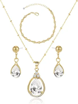 Bridesmaid Jewelry Gift Set for Women I Can't Say I Do Without You Teardrop Pendant Necklace Earrings with Copper Bead Bracelet Set for Wedding Proposal