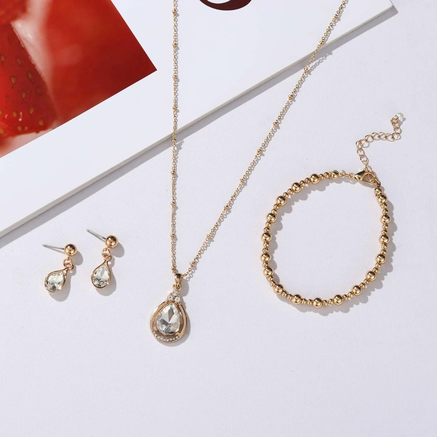 Bridesmaid Jewelry Gift Set for Women I Can't Say I Do Without You Teardrop Pendant Necklace Earrings with Copper Bead Bracelet Set for Wedding Proposal