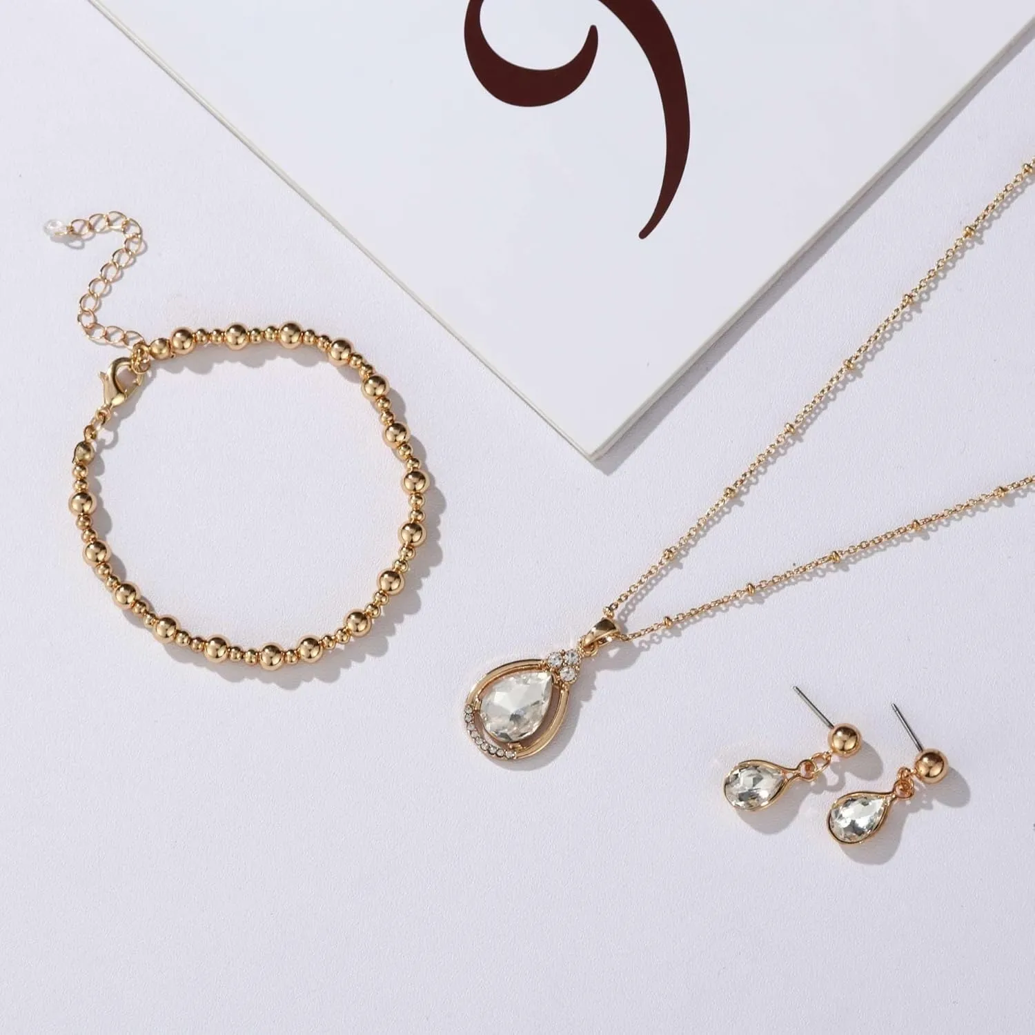 Bridesmaid Jewelry Gift Set for Women I Can't Say I Do Without You Teardrop Pendant Necklace Earrings with Copper Bead Bracelet Set for Wedding Proposal
