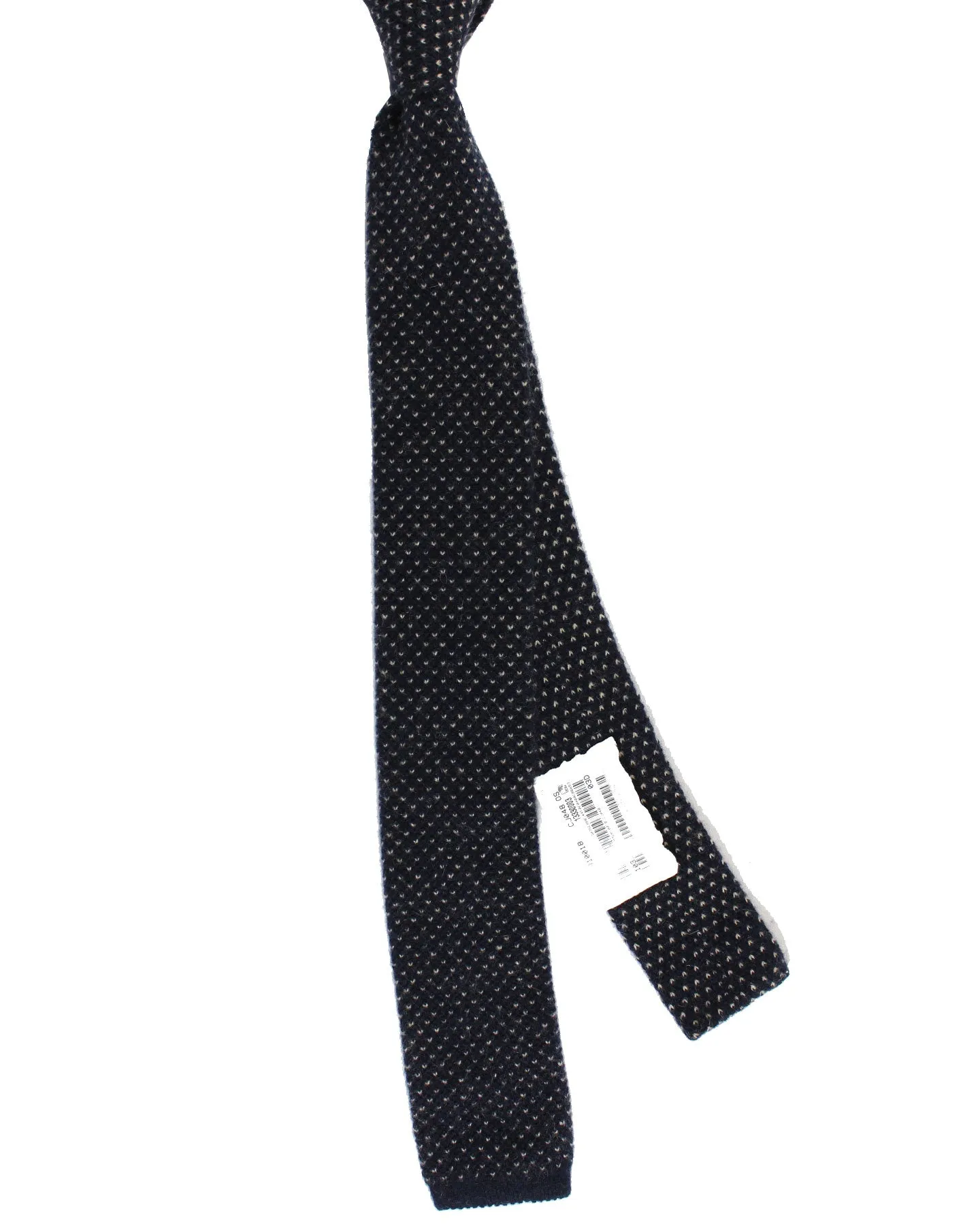 Brunello Cucinelli Cashmere Square End Knitted Tie - Black Birdseye SALE