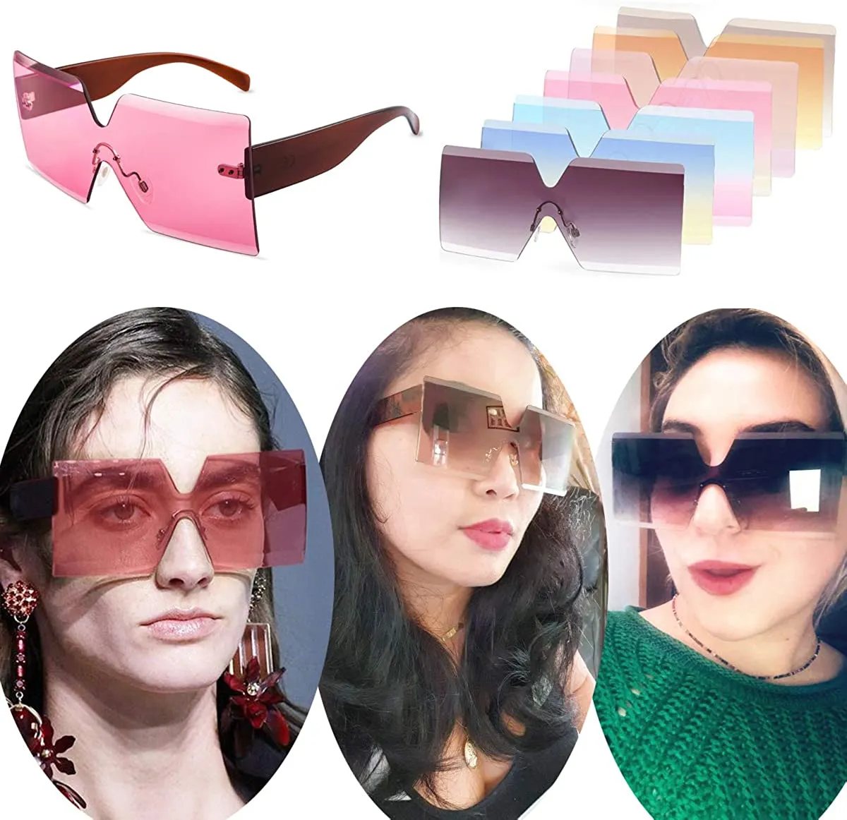 Candy Color Rimless Frame Transparent Sunglasses Glasses