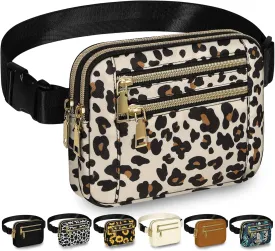 Capolo Fanny Packs for Women Fashion Waist Packs Bag with Adjustable Strap and 4 Zipper Pockets Waterproof Everywhere Crossbody Belt Bag for Workout Running Travelling(Leopard)
