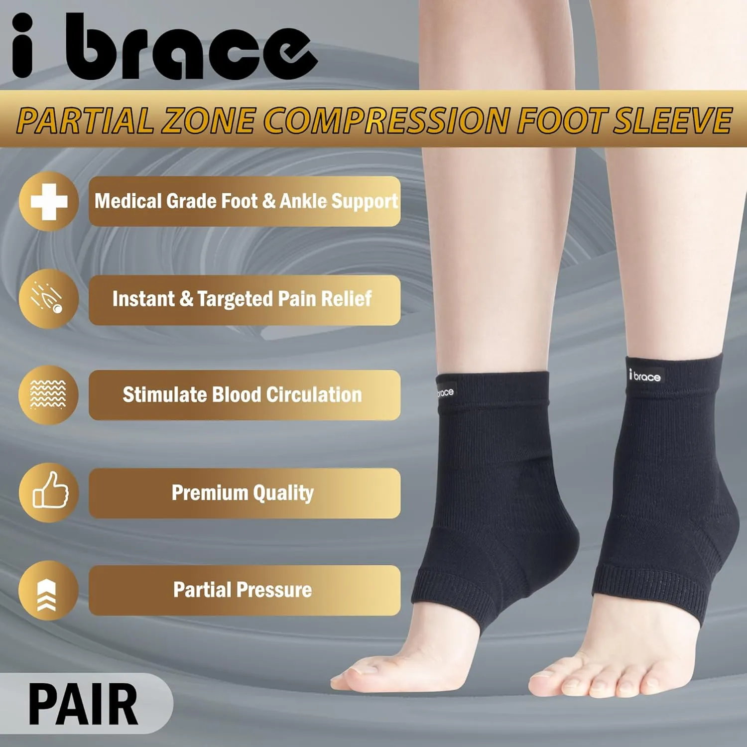 Compression Foot Sleeves (Pair) with Partial Pressure for Ankle Pain and Plantar Fasciitis, Ankle Support for Achilles Tendonitis, Swelling, Fatigue, Injury Recovery, Unisex