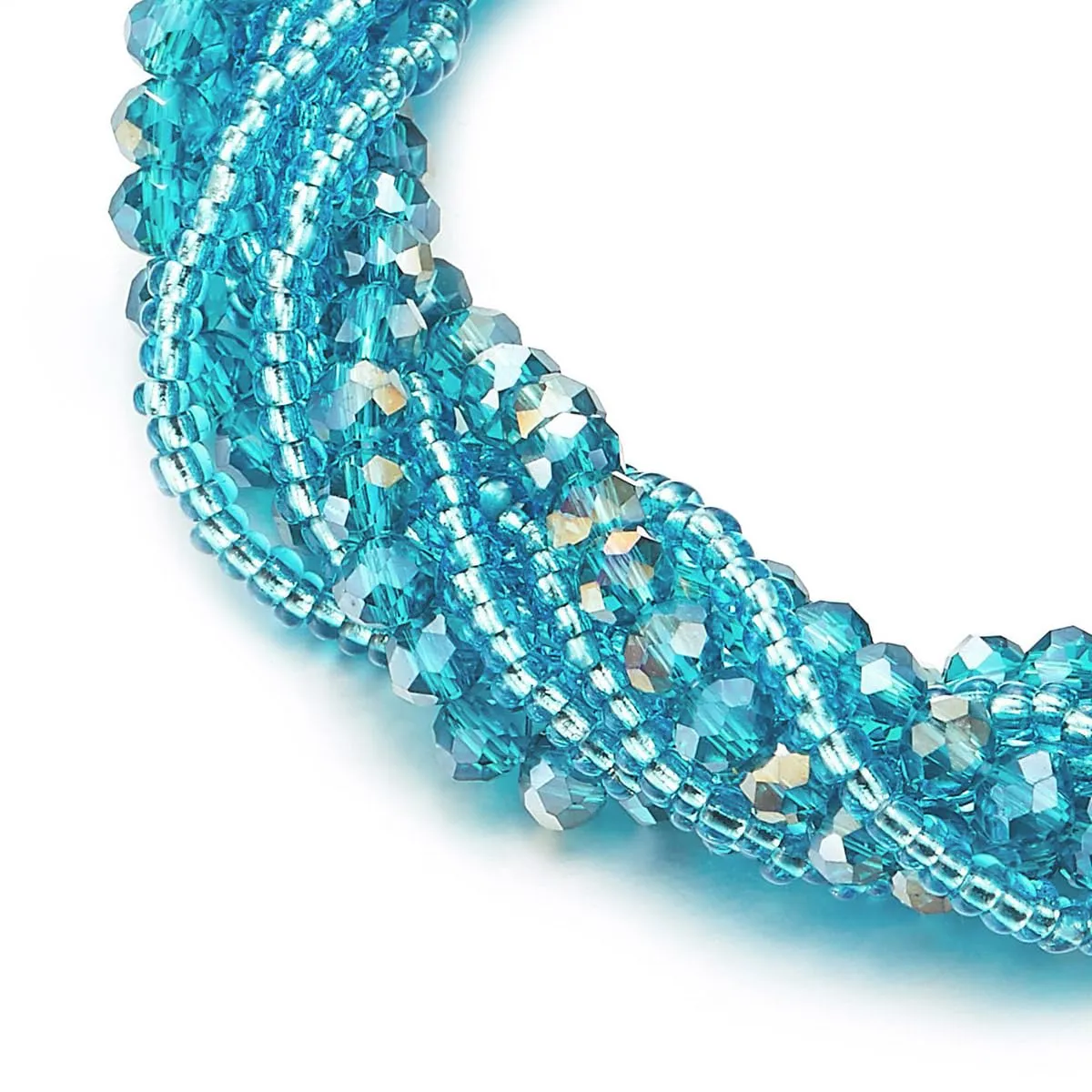 COOLSTEELANDBEYOND Blue Crystal Beads Multi-Strand Bracelet with Rhinestone Ball Charm Magnetic Clasp