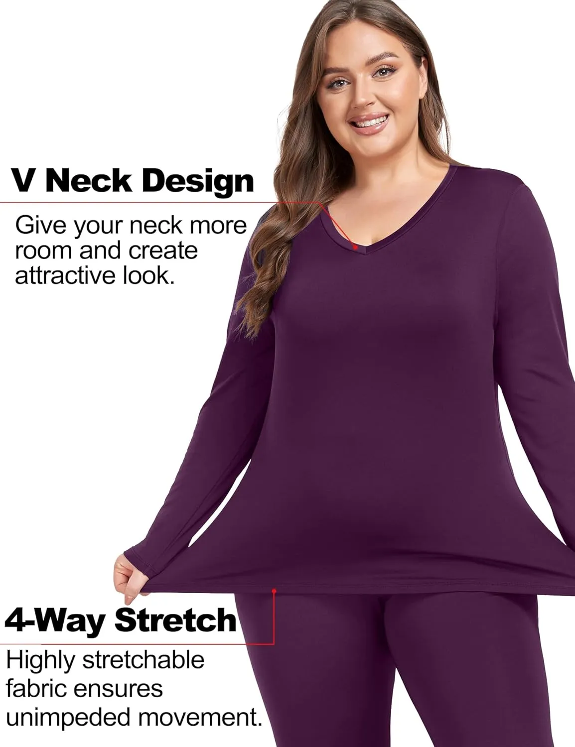 COOTRY Plus Size Thermal Underwear for Women Long Johns Base Layer Winter Top and Bottom Sets