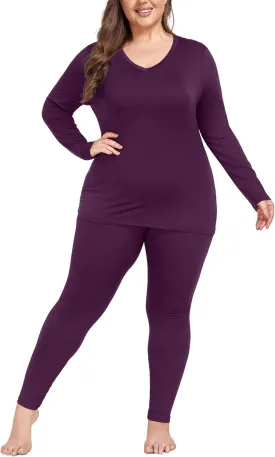 COOTRY Plus Size Thermal Underwear for Women Long Johns Base Layer Winter Top and Bottom Sets