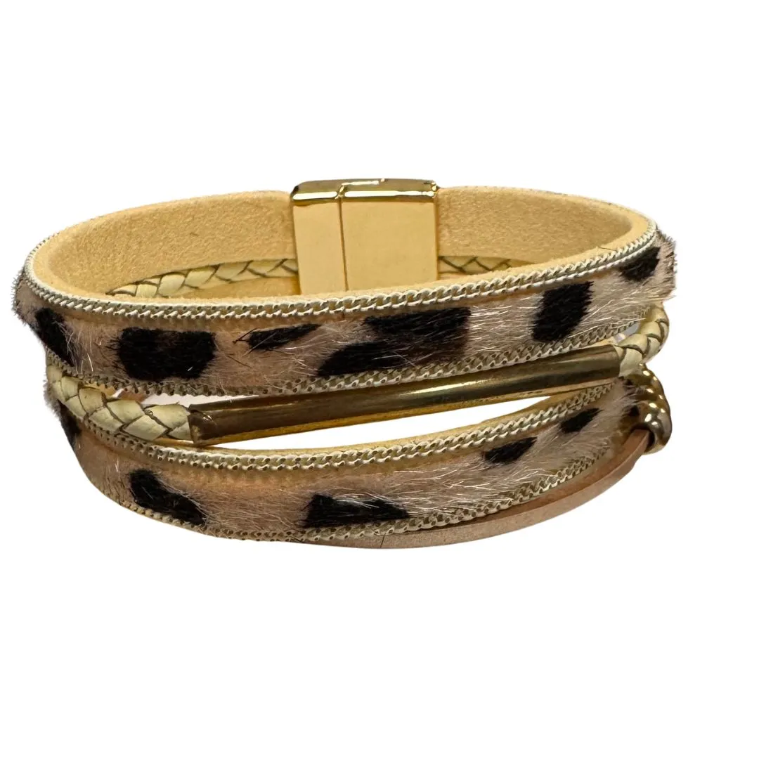 Crystal Avenue Tan Leopard Print Multi-Strand Magnetic Bracelet