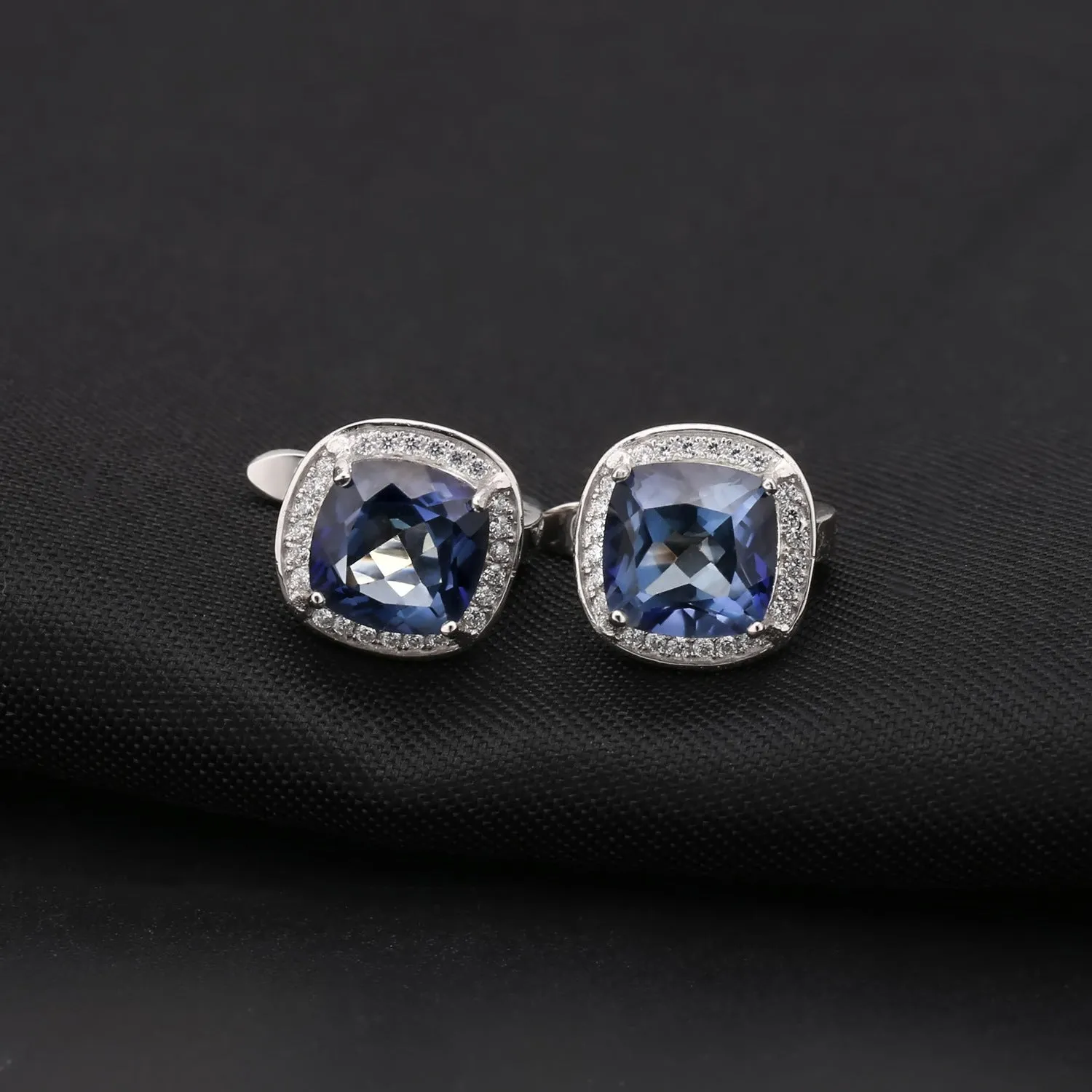 Crystal Soleste  Halo Square Sterling Silver Studs Earrings for Women