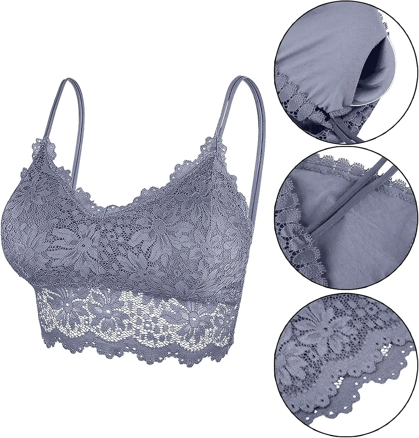 Duufin 5 Pcs Lace Bralettes for Women Bralette Padded Lace Bandeau Bra