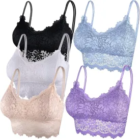 Duufin 5 Pcs Lace Bralettes for Women Bralette Padded Lace Bandeau Bra