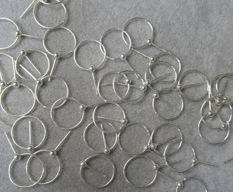 Earrings Stud Posts Sticks Round Hoops 15mm 925 Sterling Silver Findings for Handmade Pure Fine Jewelry Making Wholesale Bulk