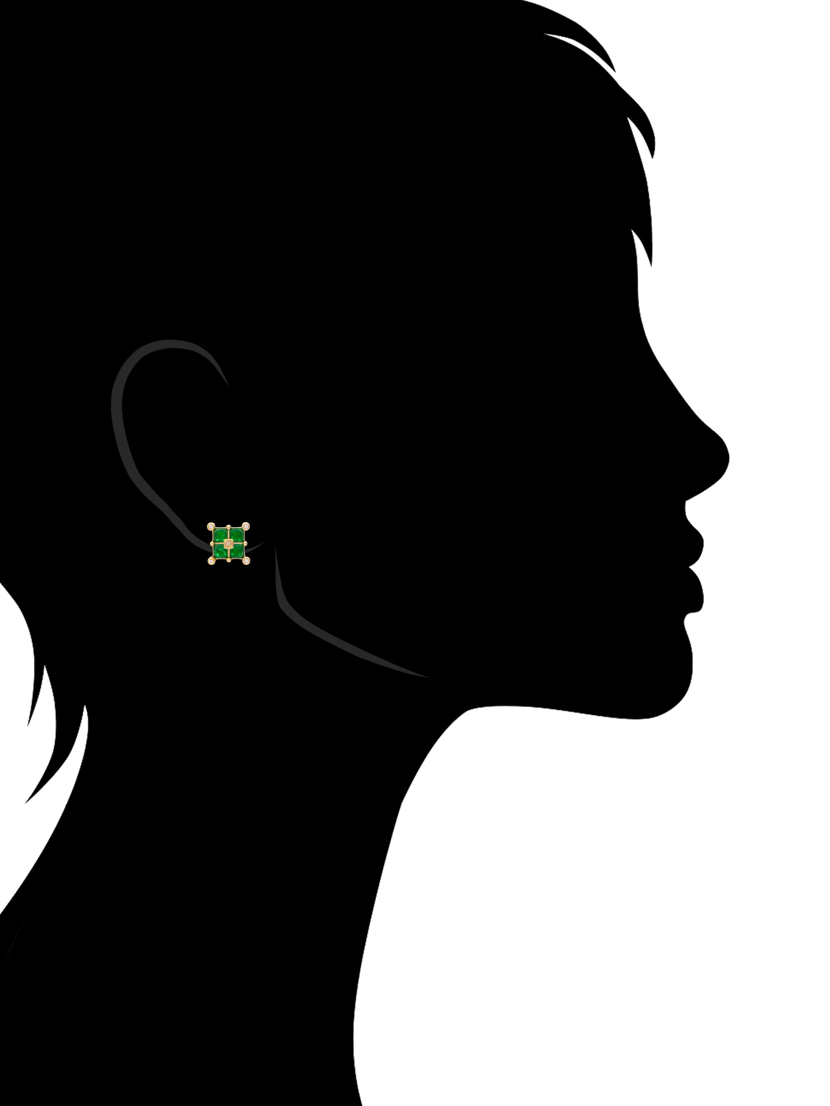Emerald Crystal Square Cluster Stud Earrings