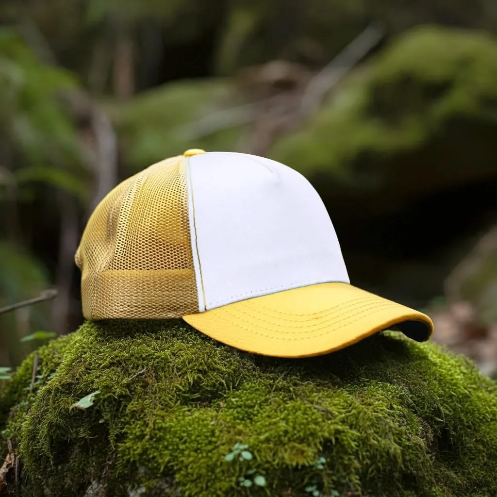 Falari 5-Panel Mesh Baseball Cap, Trucker Hat, Structured Plain Design, Cotton, Adjustable Size