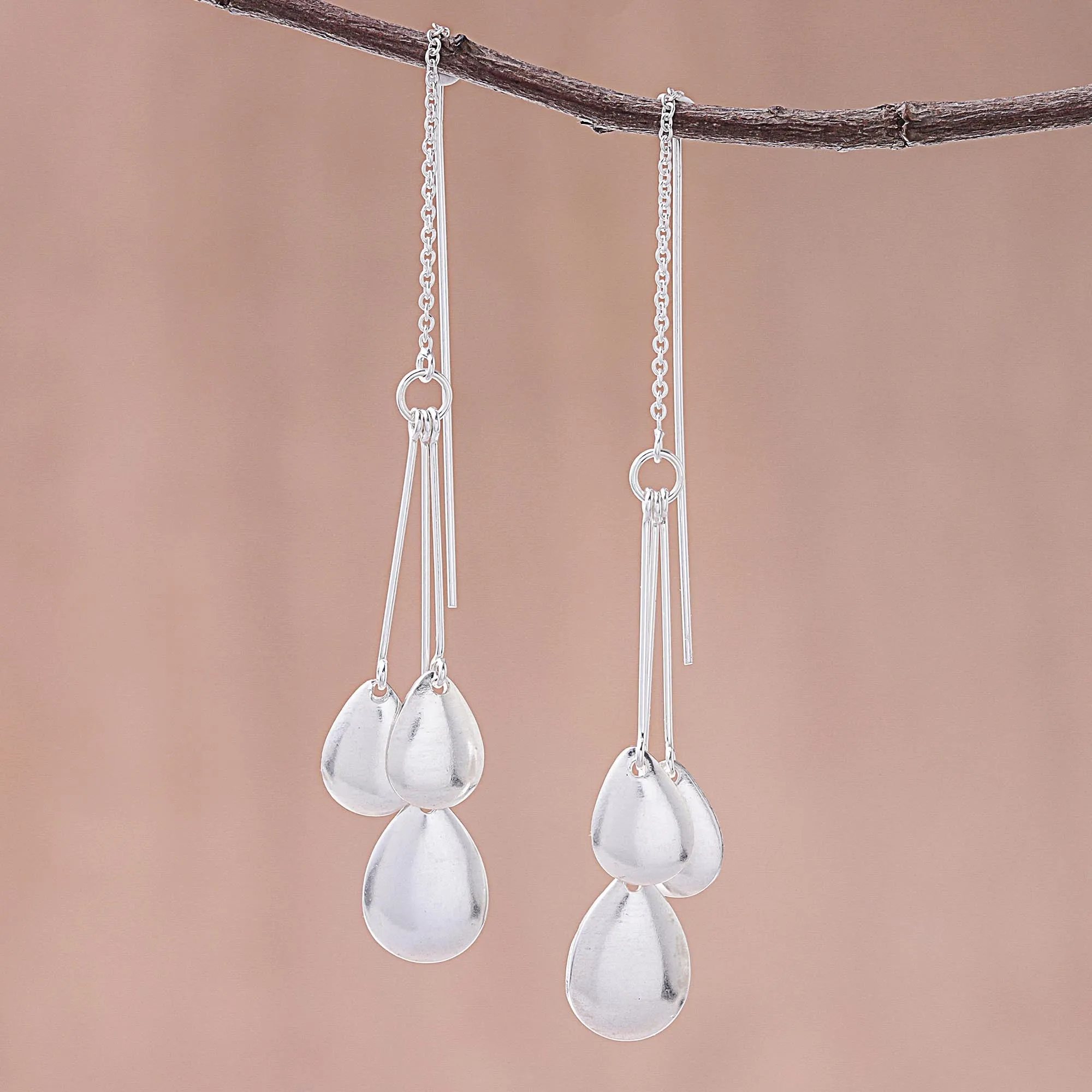 Fashionable Drops Drop-Pattern Sterling Silver Dangle Earrings from Thailand
