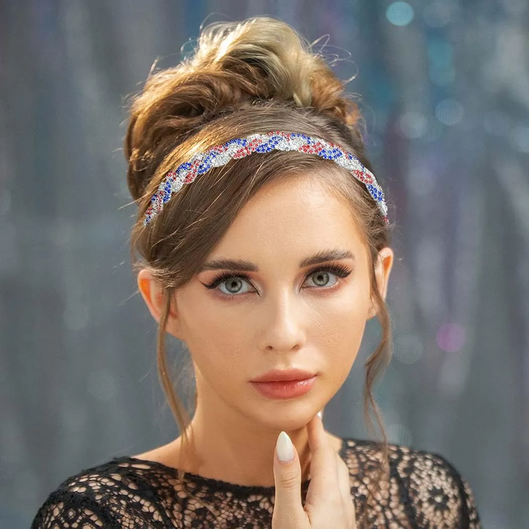 Fstrend American Flag Rhinestone Headband 4th July Independence Day Headpiece USA Patriotic Hair Accessories Jewelry for Women