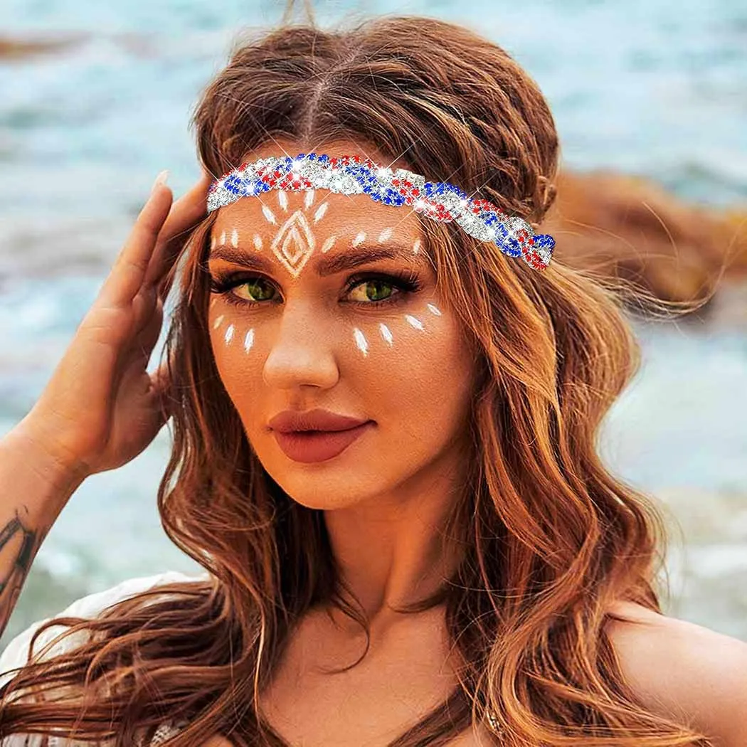 Fstrend American Flag Rhinestone Headband 4th July Independence Day Headpiece USA Patriotic Hair Accessories Jewelry for Women
