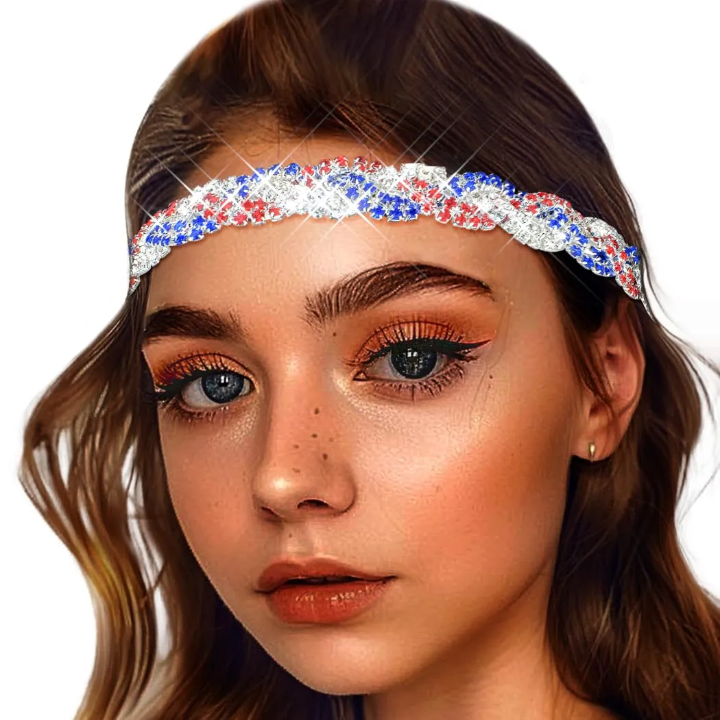 Fstrend American Flag Rhinestone Headband 4th July Independence Day Headpiece USA Patriotic Hair Accessories Jewelry for Women
