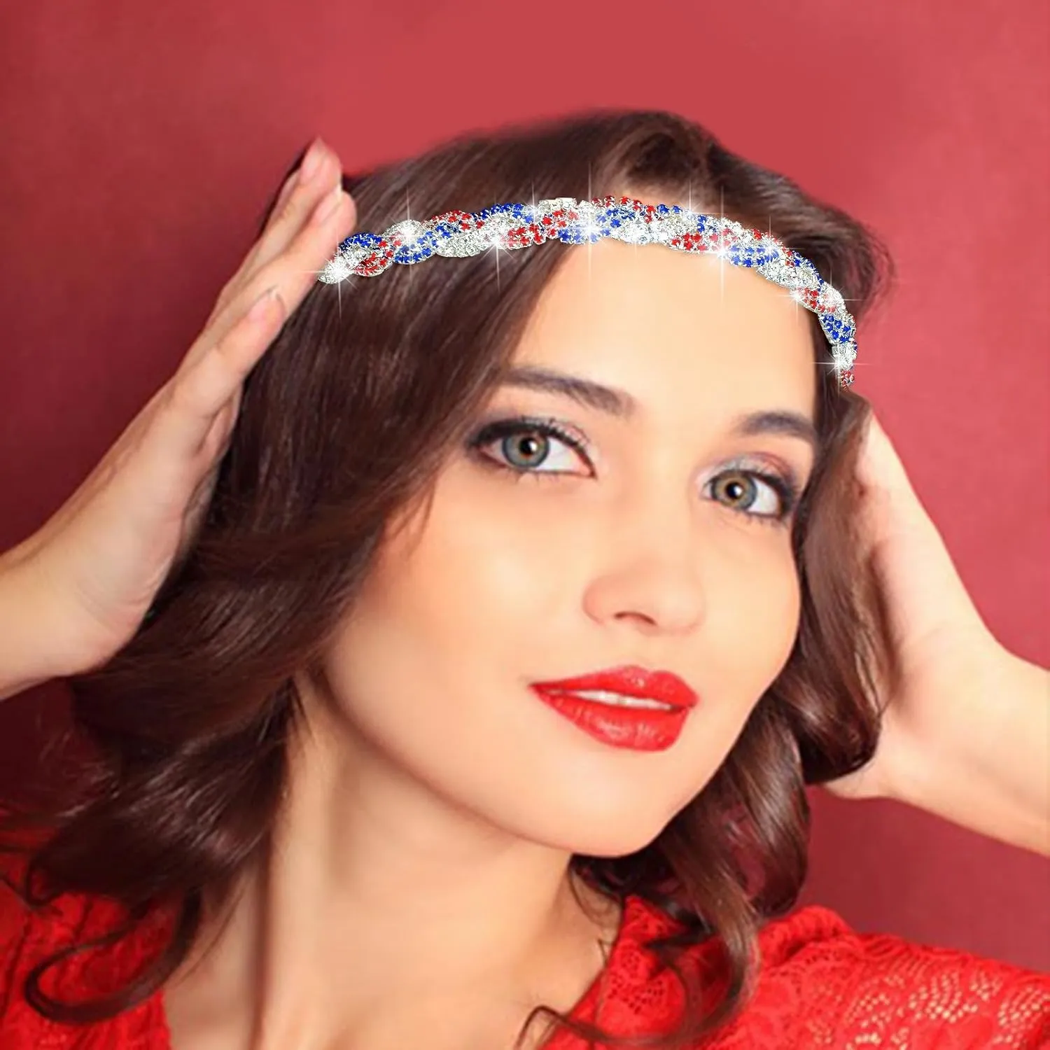 Fstrend American Flag Rhinestone Headband 4th July Independence Day Headpiece USA Patriotic Hair Accessories Jewelry for Women