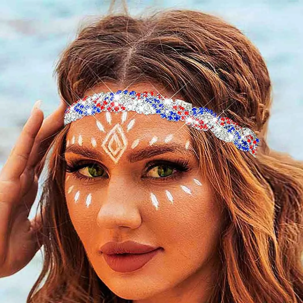 Fstrend American Flag Rhinestone Headband 4th July Independence Day Headpiece USA Patriotic Hair Accessories Jewelry for Women