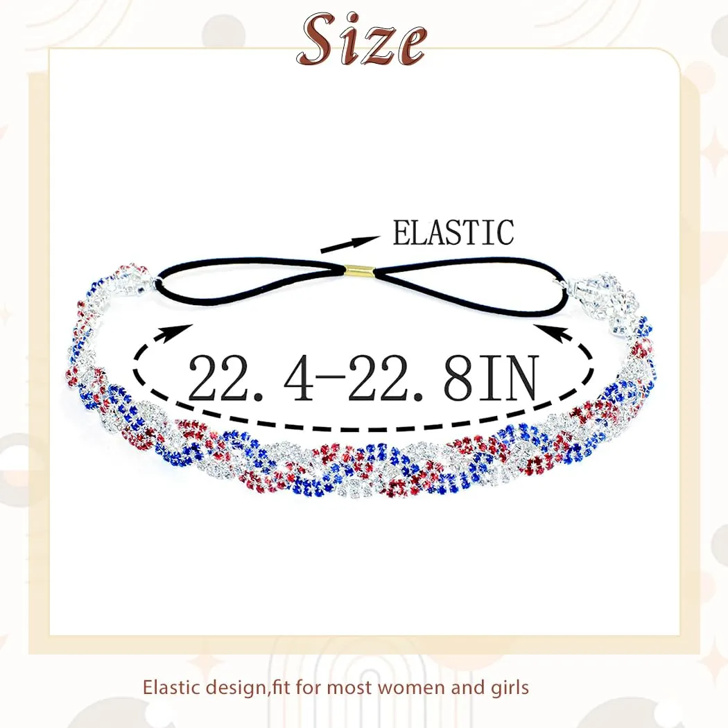 Fstrend American Flag Rhinestone Headband 4th July Independence Day Headpiece USA Patriotic Hair Accessories Jewelry for Women