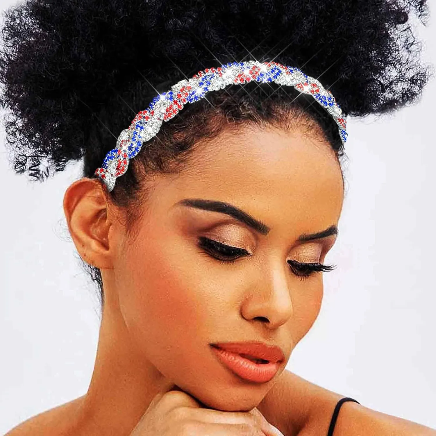 Fstrend American Flag Rhinestone Headband 4th July Independence Day Headpiece USA Patriotic Hair Accessories Jewelry for Women