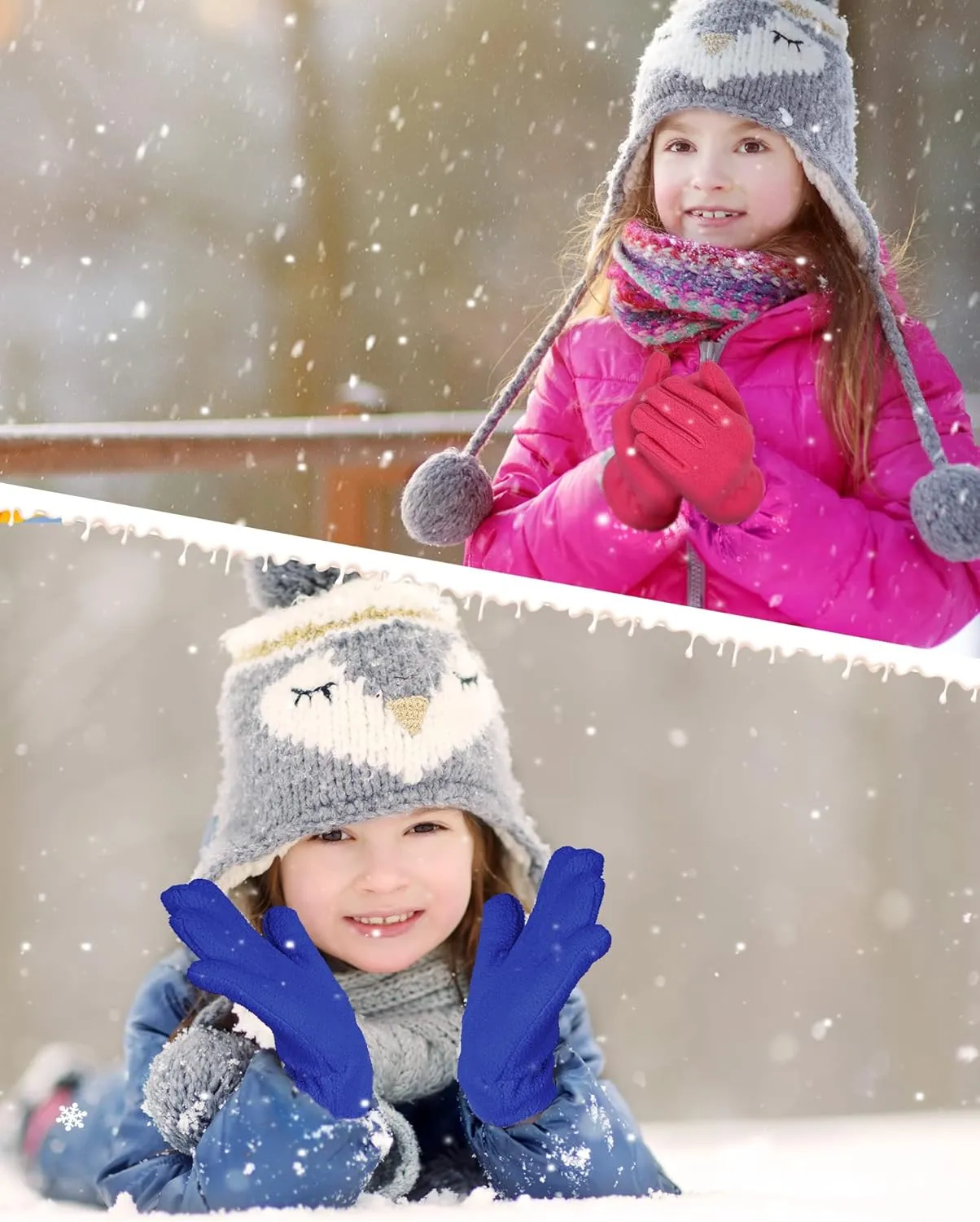 Geyoga 2 Pairs Kids Fleece Gloves Full Finger Winter Warm Gloves Cold Weather Mittens for Boy Girl