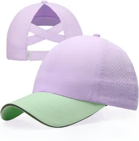 Girls Criss Cross Ponytail Hat Mesh Baseball Cap Kids Quick Dry Ponycap Hats Outdoor Summer Sports Hat Age 7-12