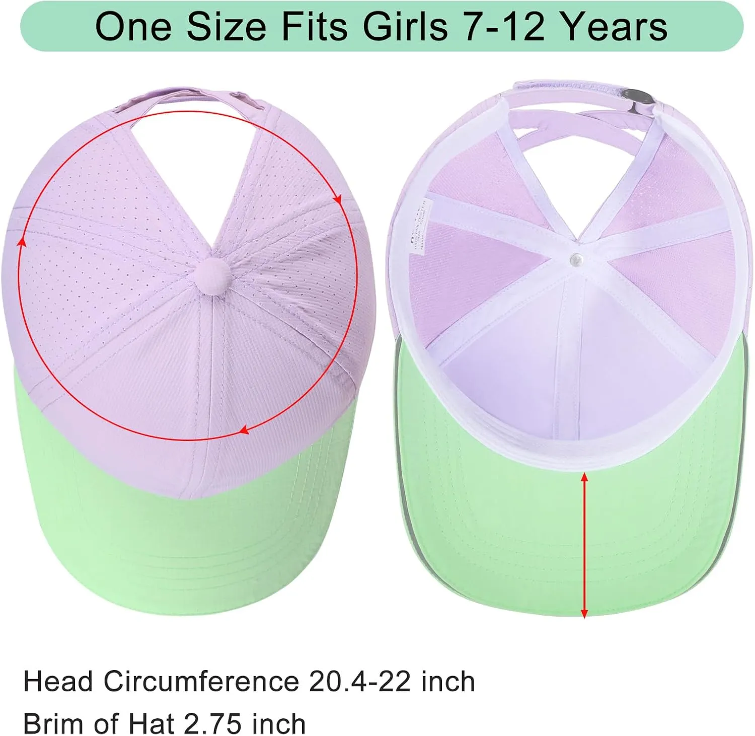 Girls Criss Cross Ponytail Hat Mesh Baseball Cap Kids Quick Dry Ponycap Hats Outdoor Summer Sports Hat Age 7-12