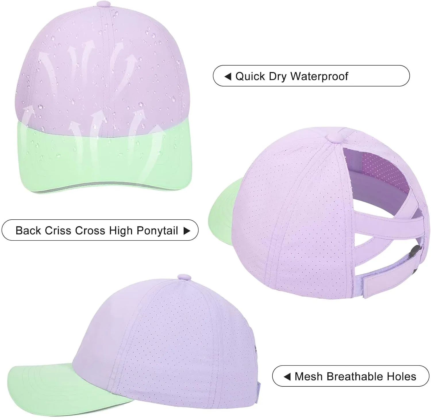 Girls Criss Cross Ponytail Hat Mesh Baseball Cap Kids Quick Dry Ponycap Hats Outdoor Summer Sports Hat Age 7-12