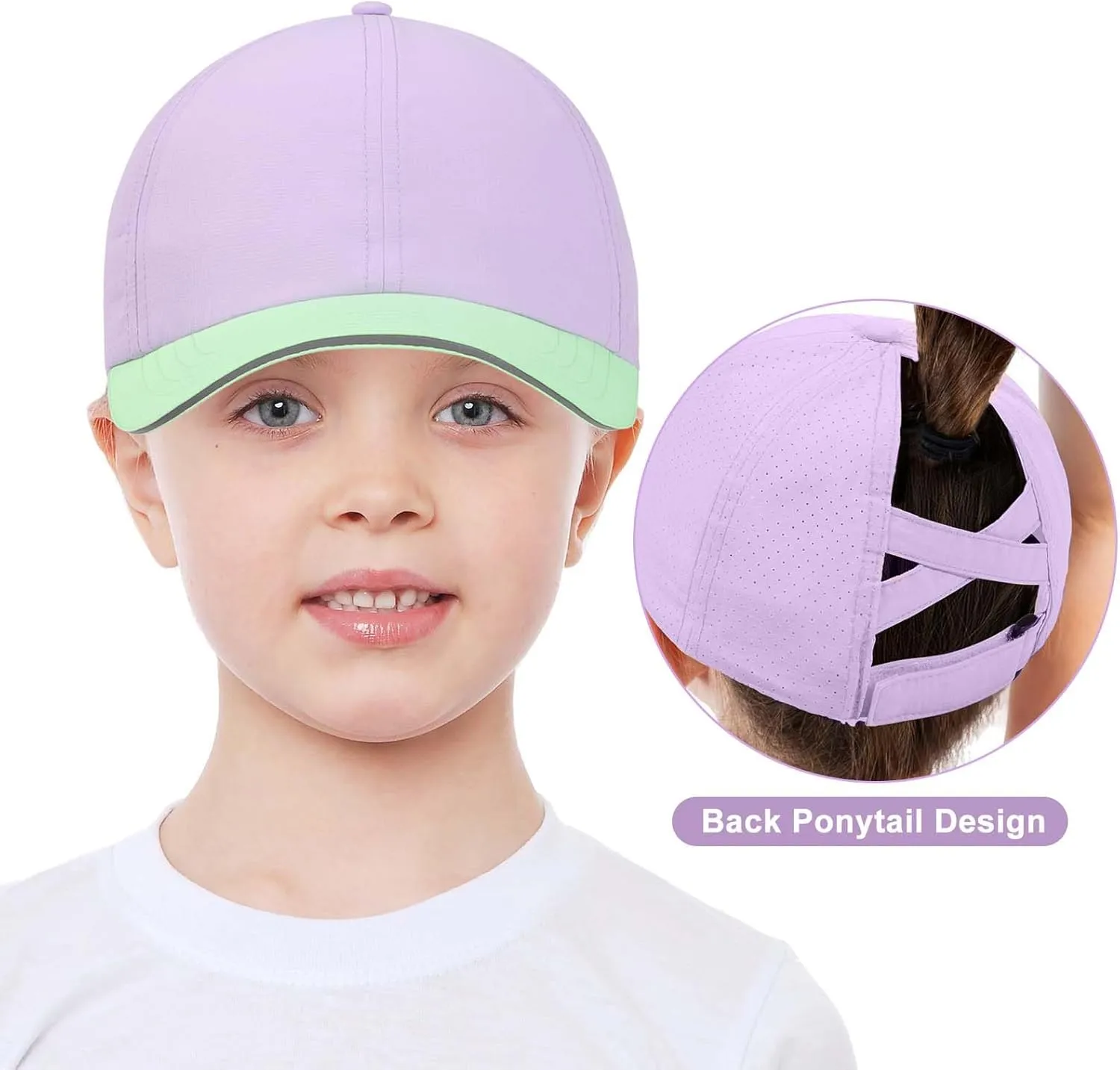 Girls Criss Cross Ponytail Hat Mesh Baseball Cap Kids Quick Dry Ponycap Hats Outdoor Summer Sports Hat Age 7-12