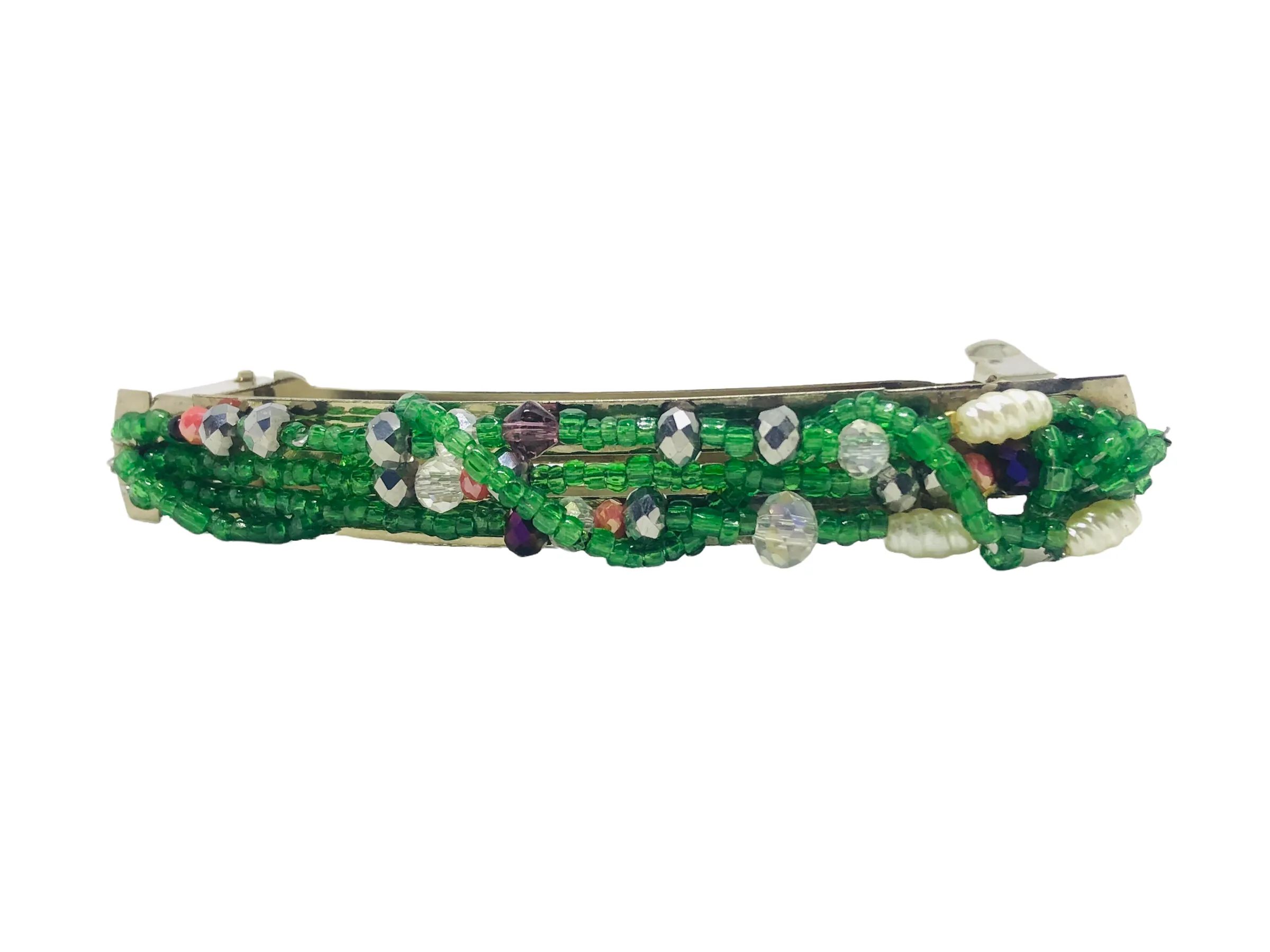 Green Beaded Hair Barrette