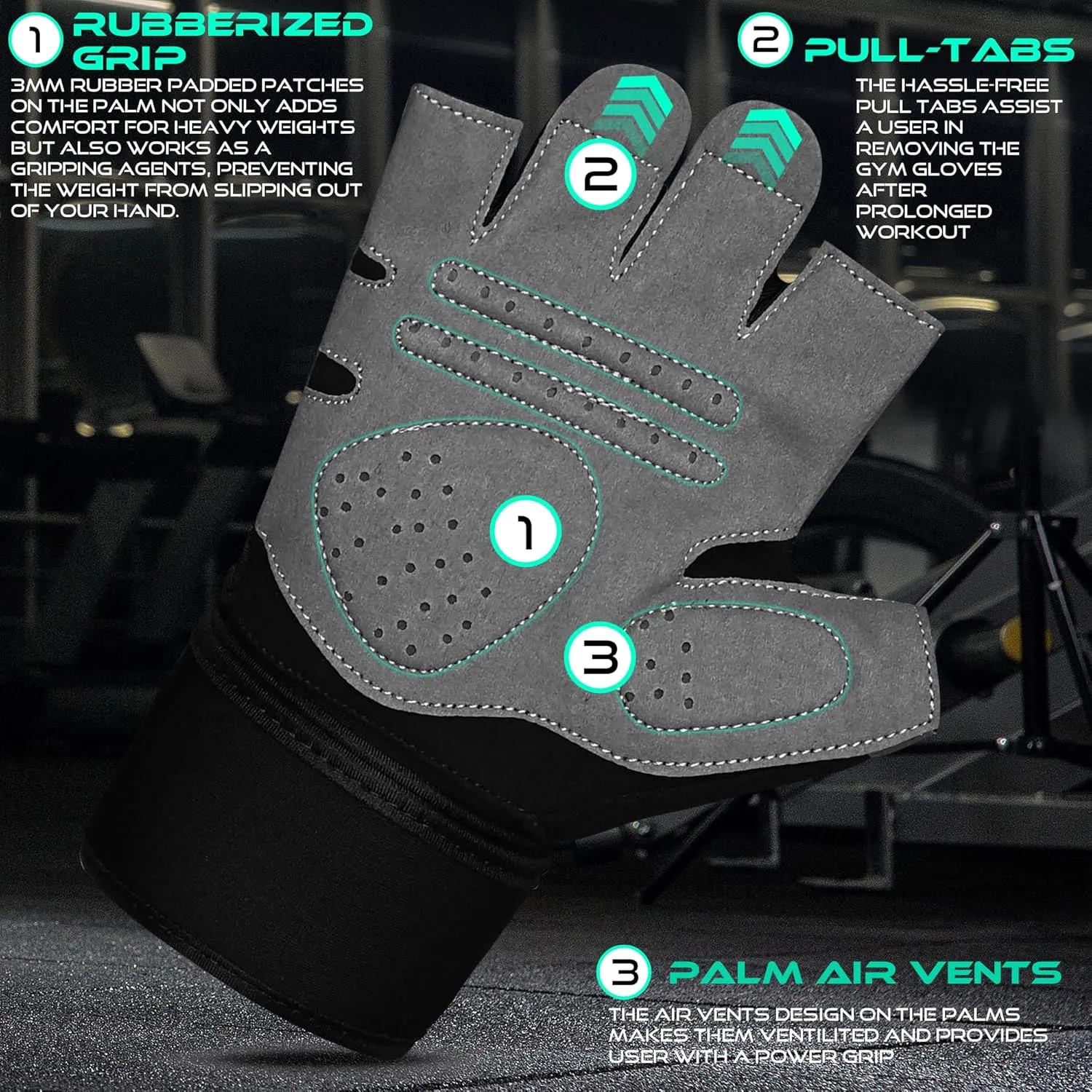 Gym Gloves Fitness Training Anti Slip Shock-Absorbing Weight Lifting Gloves Padded Grip Breathable Fingerless Workout Support for Men Women Cycling Exercise