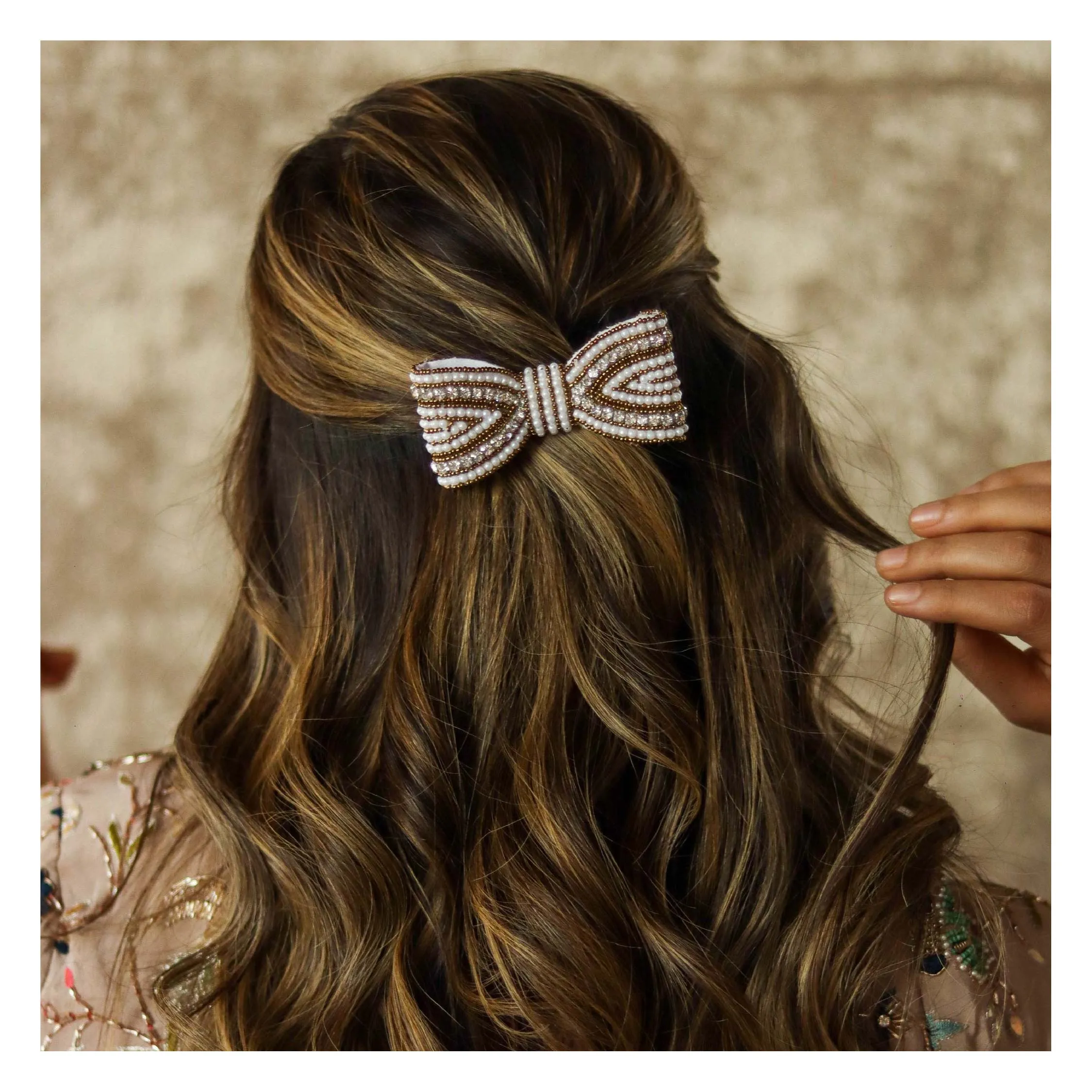 Hair Drama Co Embellished Hair Bow Alligator Clip - Gold