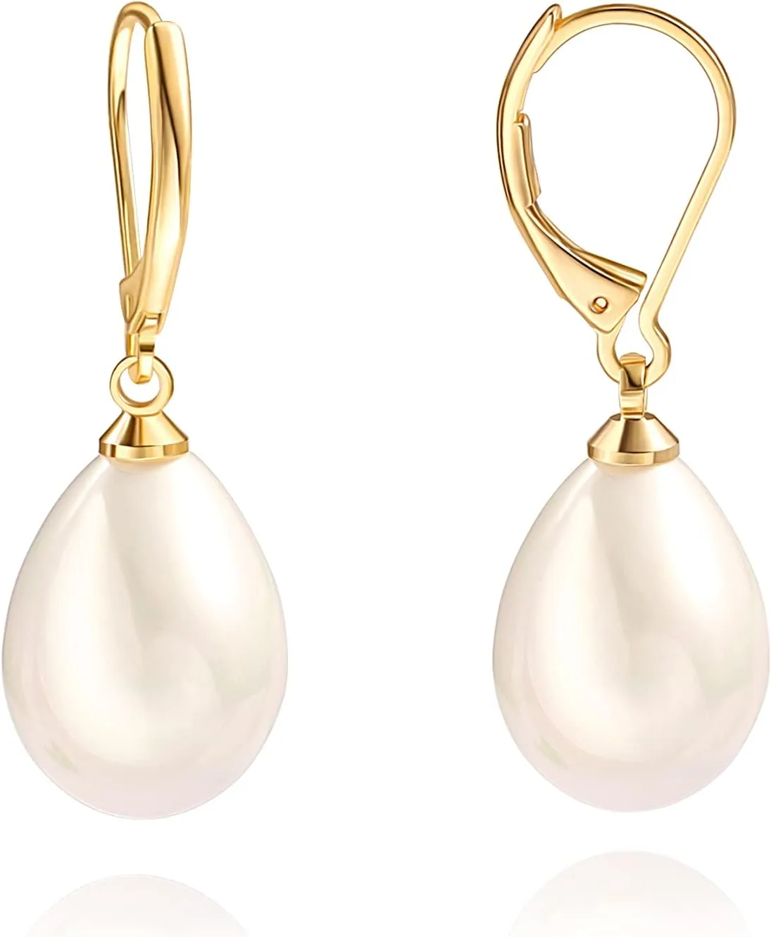 Handpicked White Pearl Earrings 18k Gold Plated Leverback Dangle Stud Pearl Earrings Jewelry for Women