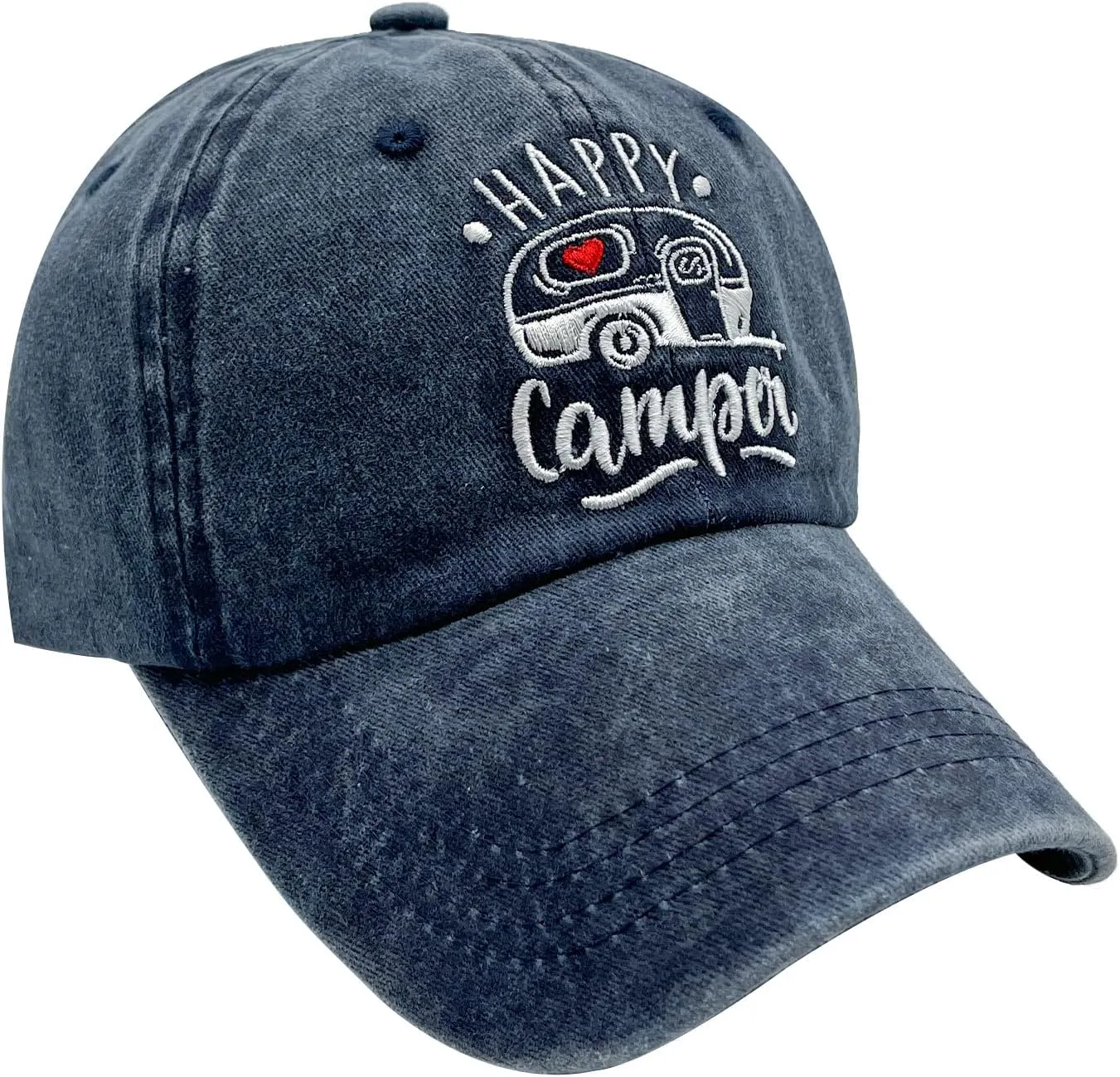 Happy Camper Embroidered Baseball Cap, Washed Adjustable Dad Hat for Men Women
